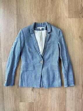 VERONICA BEARD Cutaway Farley Dickey Blazer Jacket Chambray Linen Sz 4 SMALL